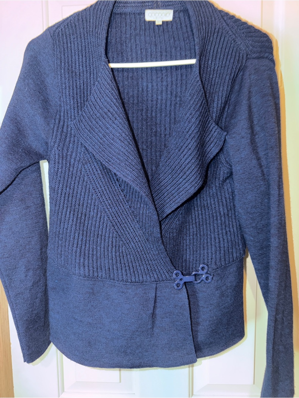 Cocogio Cozy Open-Front Shawl Collar Cardigan in Navy